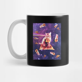 Space Cat Eating Pizza - Rainbow Laser Eyes, Burrito Mug